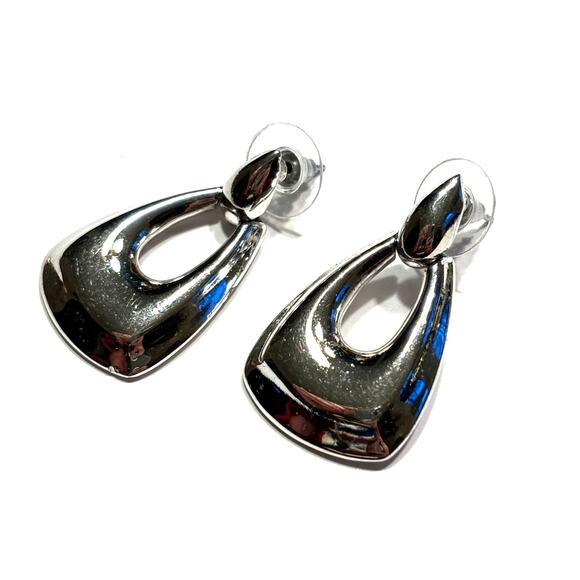 Pierced earrings silver doorknocker style long chunky hoops vintage Y2K jewelry - Picture 3 of 6